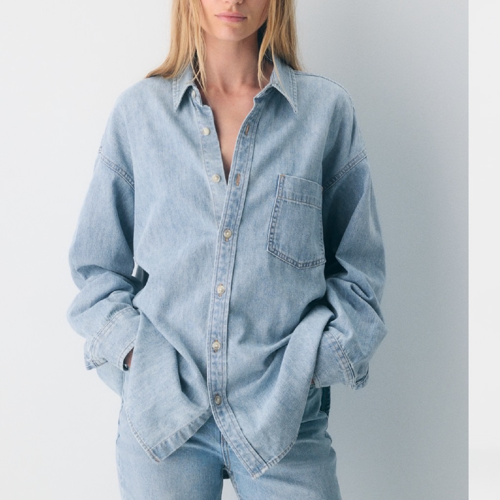 Aritzia Light Blue Denim Button-Down Shirt